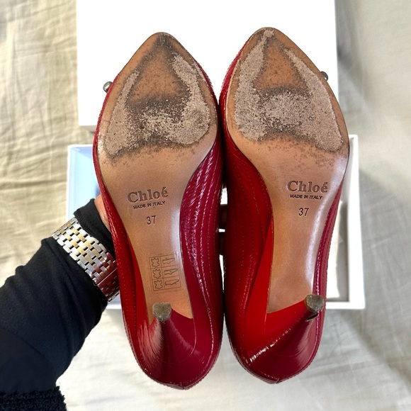 VINTAGE CHLOE LUXURY LEATHER DESIGNER HEELS in Coral Designer Pumps Size 37/6.5 - Picture 8 of 12